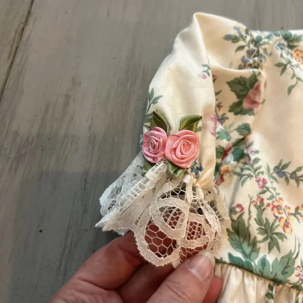 NWT Spiegel Floral Milkmaid Toddler Dress Sz 3T Lace Cottage Victorian Vtg 90s